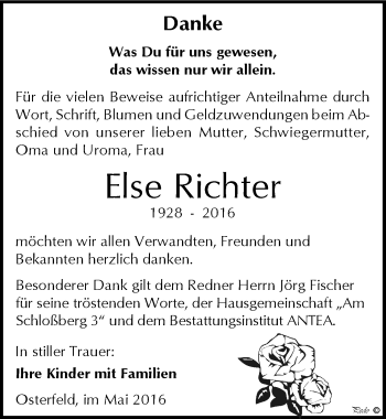 Traueranzeige von Else Richter von Mitteldeutsche Zeitung Zeitz