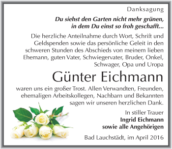Traueranzeige von Günter Eichmann von Mitteldeutsche Zeitung Merseburg/Querfurt