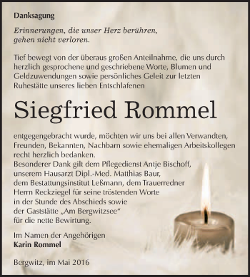 Traueranzeige von Siegfried Rommel von WVG - Wochenspiegel Wittenberg