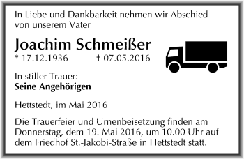 Traueranzeige von Joachim Schmeißer von Mitteldeutsche Zeitung Mansfelder Land