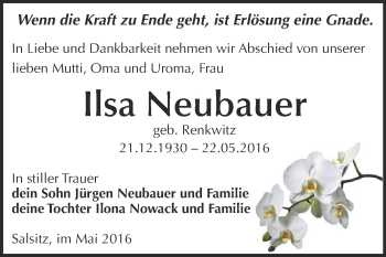 Traueranzeige von Ilsa Neubauer von Super Sonntag Zeitz