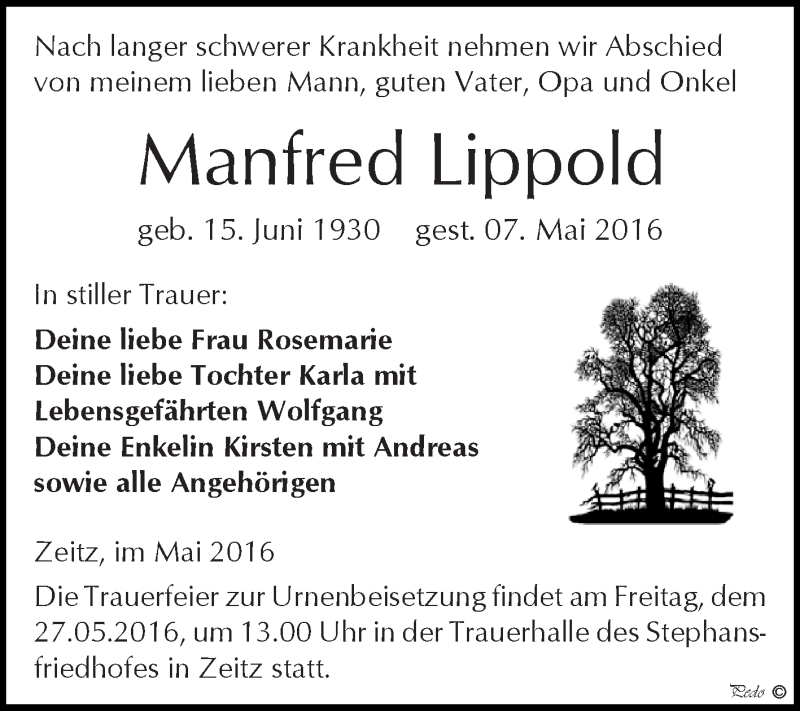 Traueranzeigen von Manfred Lippold www.abschiednehmen.de