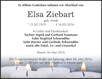 Traueranzeige von Elsa Ziebart von Super Sonntag Aschersleben