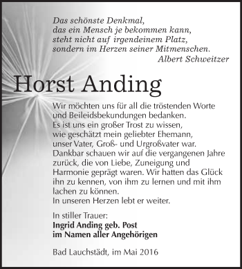 Traueranzeige von Horst Anding von WVG - Wochenspiegel Merseburg