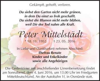 Traueranzeige von Peter Mittelstädt von Mitteldeutsche Zeitung Halle/Saalkreis