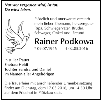 Traueranzeige von Tainer Podkowa von Mitteldeutsche Zeitung Bernburg