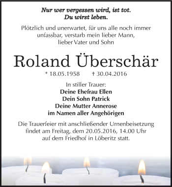 Traueranzeige von Roland Überschär von Mitteldeutsche Zeitung Bitterfeld