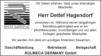 Traueranzeige von Detlef Hagendorf von Super Sonntag Aschersleben