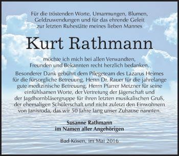 Traueranzeige von Kurt Rathmann von Mitteldeutsche Zeitung Naumburg/Nebra