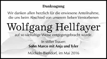 Traueranzeige von Wolfgang Hellfayer von WVG - Wochenspiegel Merseburg