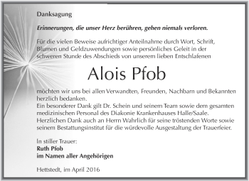 Traueranzeige von Alois Pfob von Super Sonntag SGH Mansf. Land
