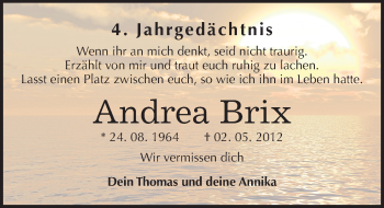 Traueranzeige von Andrea Brix von Mitteldeutsche Zeitung Naumburg/Nebra