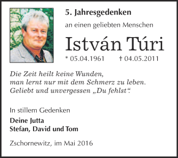 Traueranzeige von István Túri von WVG - Wochenspiegel Wittenberg