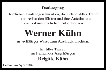 Traueranzeige von Werner Kühn von WVG - Wochenspiegel Dessau / Köthen