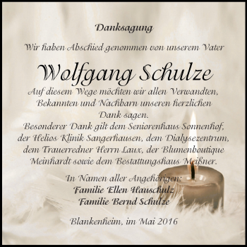 Traueranzeige von Wolfgang Schulze von Super Sonntag SGH Mansf. Land