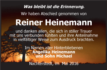Traueranzeige von Reiner Heinemann von Mitteldeutsche Zeitung Aschersleben