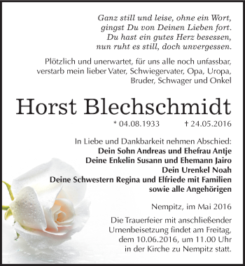 Traueranzeige von Horst Blechschmidt von Mitteldeutsche Zeitung Merseburg/Querfurt