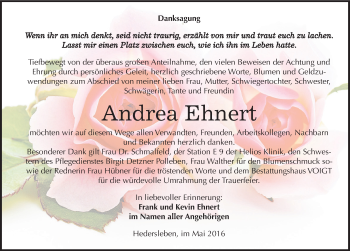 Traueranzeige von Andrea Ehnert von Mitteldeutsche Zeitung Mansfelder Land