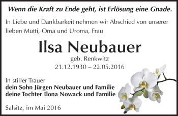 Traueranzeige von Ilsa Neubauer von Mitteldeutsche Zeitung Zeitz