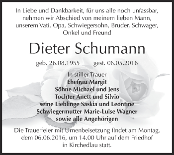 Traueranzeige von Dieter Schumann von Super Sonntag Bernburg