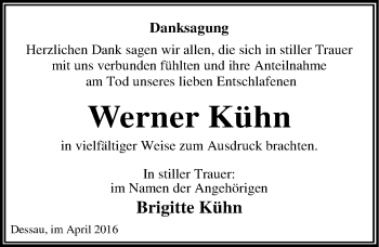 Traueranzeige von Werner Kühn von Mitteldeutsche Zeitung Dessau-Roßlau