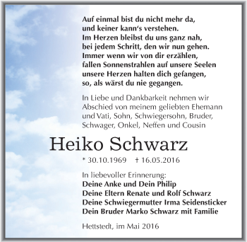 Traueranzeige von Heiko Schwarz von Mitteldeutsche Zeitung
