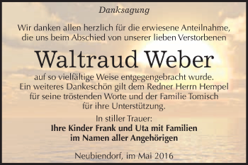 Traueranzeige von Waltraud Weber von WVG - Wochenspiegel Merseburg