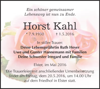 Traueranzeige von Horst Kahl von Super Sonntag Wittenberg