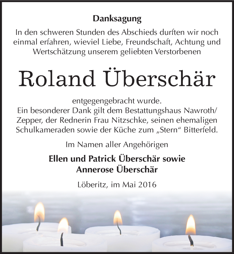 Traueranzeigen Von Roland Uberschar Www Abschied Nehmen De