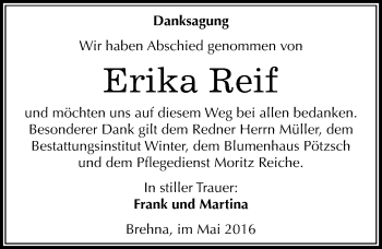 Traueranzeige von Erika Reif von Mitteldeutsche Zeitung Bitterfeld