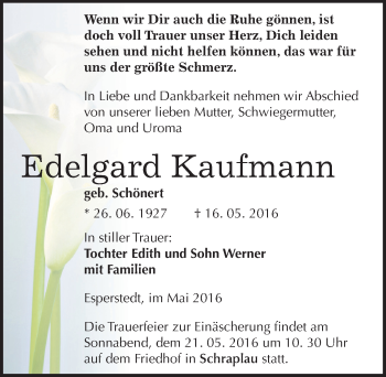 Traueranzeige von Edelgard Kaufmann von Mitteldeutsche Zeitung Merseburg/Querfurt