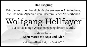 Traueranzeige von Wolfgang Hellfayer von Mitteldeutsche Zeitung Merseburg/Querfurt