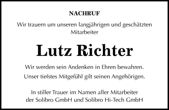 Traueranzeige von Lutz Richter von Mitteldeutsche Zeitung Bitterfeld