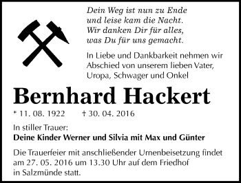 Traueranzeige von Bernhard Hackert von Mitteldeutsche Zeitung Halle/Saalkreis