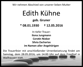 Traueranzeige von Edith Kühne von Mitteldeutsche Zeitung Sangerhausen