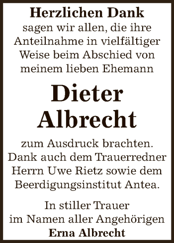 Traueranzeige von Dieter Albrecht von WVG - Wochenspiegel Dessau / Köthen