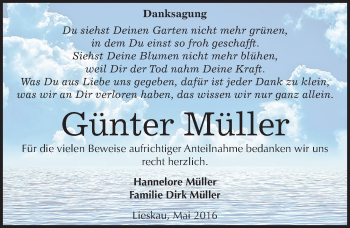 Traueranzeige von Günter Müller von Mitteldeutsche Zeitung Halle/Saalkreis