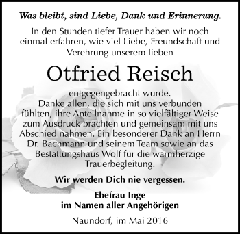 Traueranzeige von Otfried Reisch von Mitteldeutsche Zeitung Weißenfels