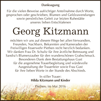 Traueranzeige von Georg Kitzmann von WVG - Wochenspiegel Dessau / Köthen