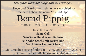 Traueranzeige von Bernd Pippig von Mitteldeutsche Zeitung Dessau-Roßlau