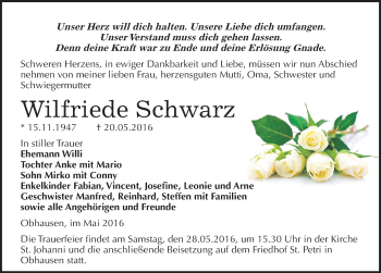 Traueranzeige von Wilfriede Schwarz von Mitteldeutsche Zeitung Merseburg/Querfurt