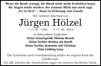 Traueranzeige von Jürgen Hölzel von Mitteldeutsche Zeitung Dessau-Roßlau