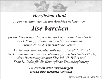 Traueranzeige von Ilse Varcken von WVG - Wochenspiegel Dessau / Köthen
