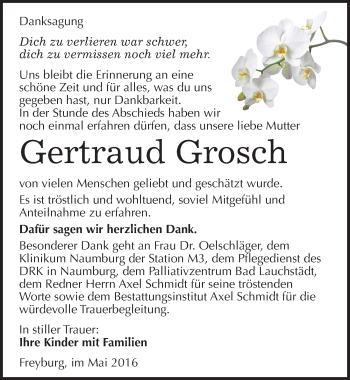 Traueranzeige von Gertraud Grosch von Mitteldeutsche Zeitung Naumburg/Nebra