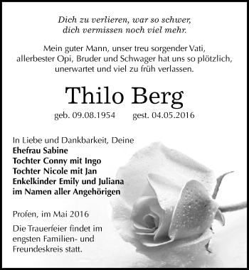 Traueranzeige von Thilo Berg von Mitteldeutsche Zeitung Zeitz