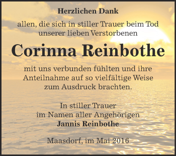 Traueranzeige von Corinna Reinbothe von WVG - Wochenspiegel Dessau / Köthen