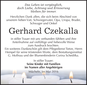 Traueranzeige von Gerhard Czekalla von Mitteldeutsche Zeitung Merseburg/Querfurt