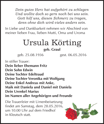 Traueranzeige von Ursula Körting von Mitteldeutsche Zeitung Dessau-Roßlau