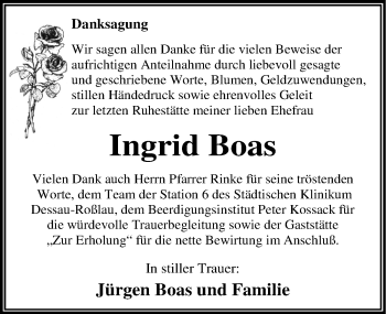 Traueranzeige von Ingrid Boas von Mitteldeutsche Zeitung Dessau-Roßlau