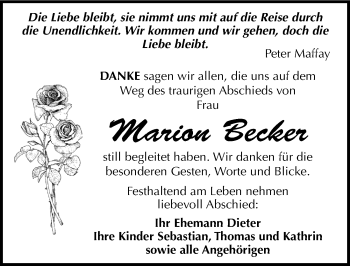 Traueranzeige von Marion Becker von Mitteldeutsche Zeitung Köthen